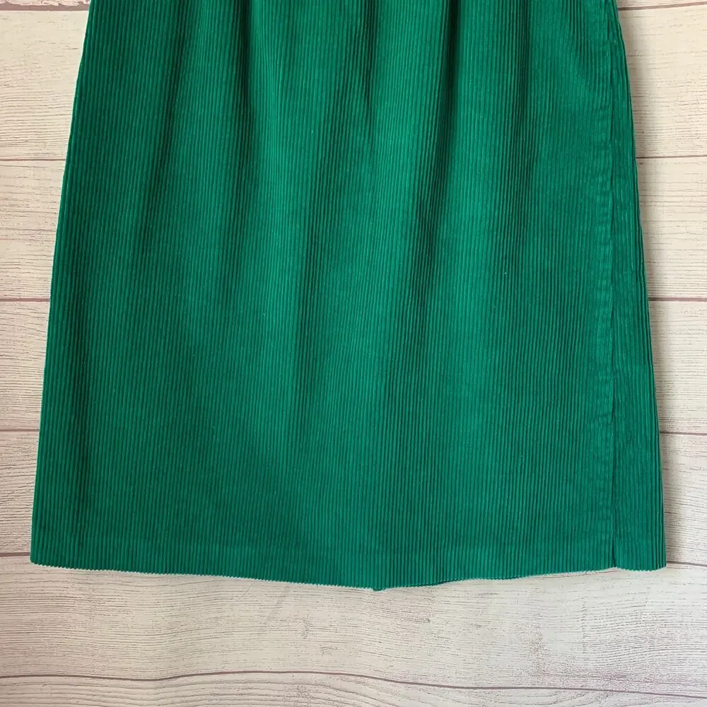 Vintage Langtry Sport Teal Green Corduroy Pencil Skirt Front Slit Size 5/6